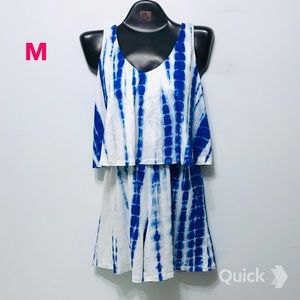 M - New Blue Sleeveless Tie Dye Romper